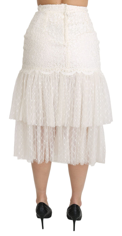 Dolce & Gabbana Elegant White Lace High-Waist Skirt