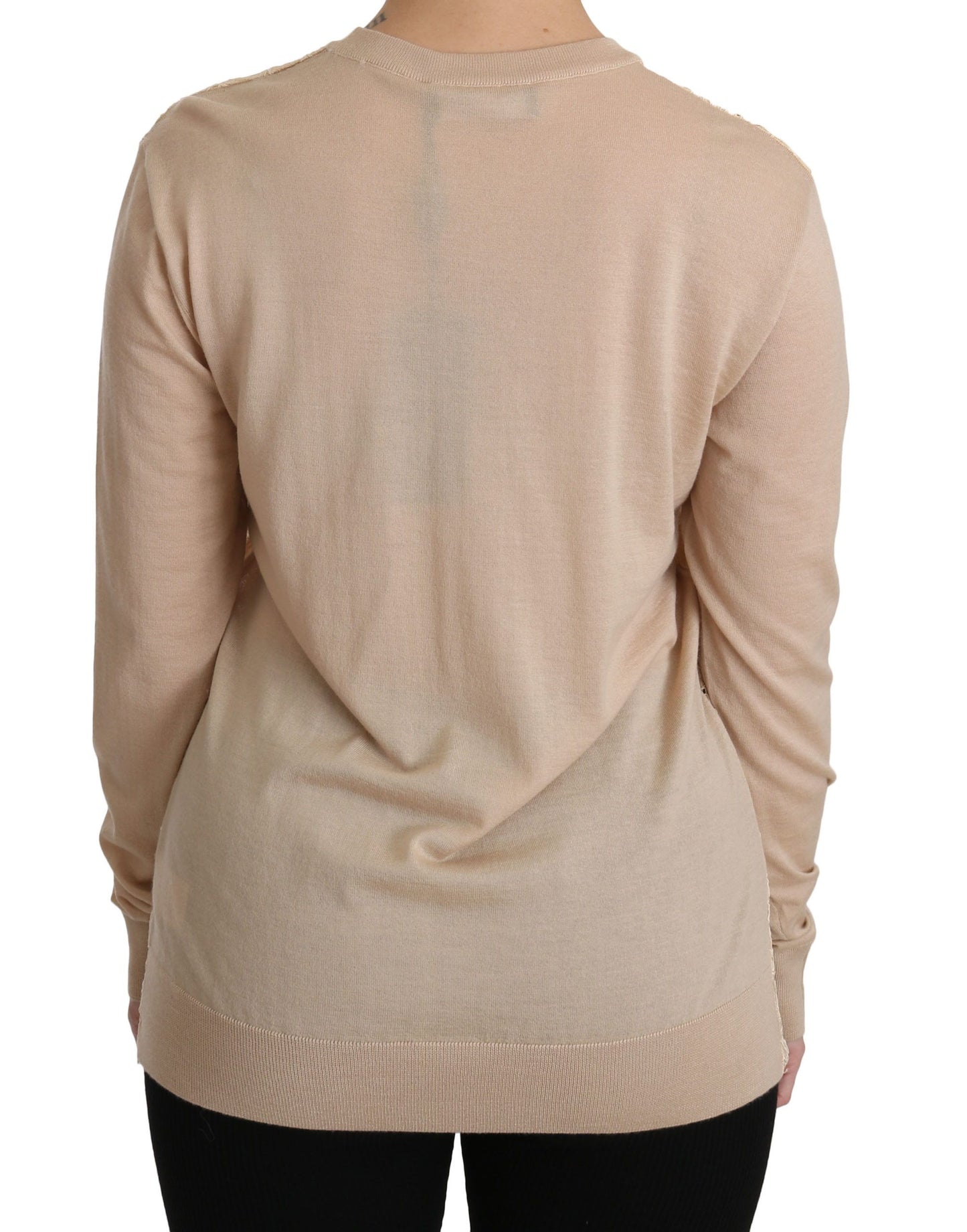 Dolce & Gabbana Elegant Beige Lace Crew Neck Cashmere Blouse