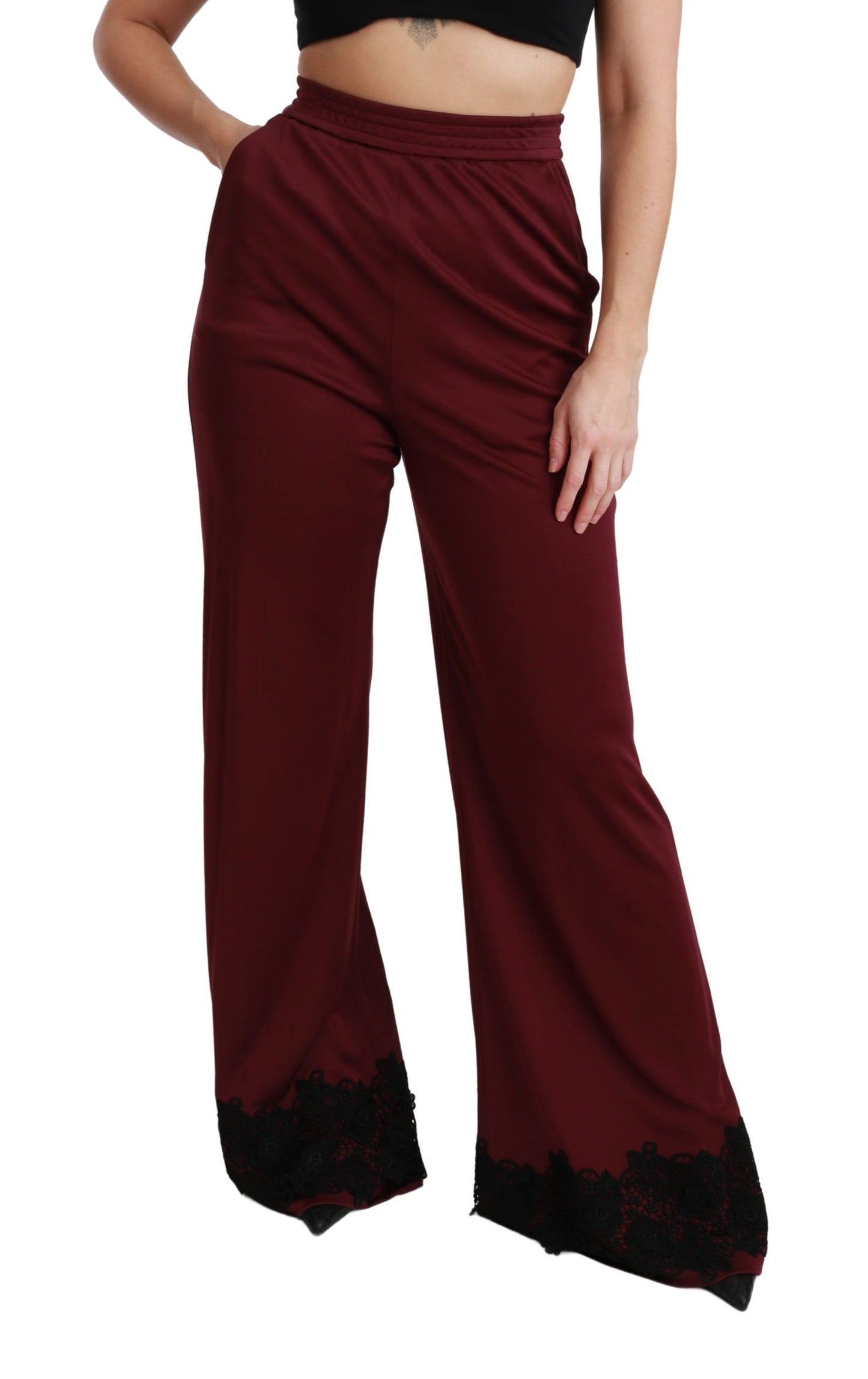 Dolce & Gabbana Elegant Maroon High Waist Wide Leg Trousers