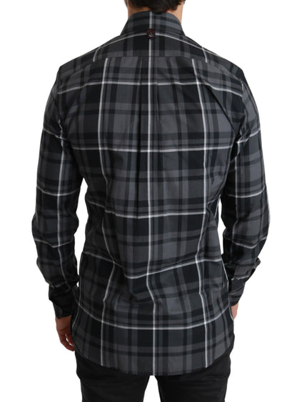 Dolce & Gabbana Elegant Gray Checkered Martini Dress Shirt