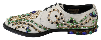 Dolce & Gabbana Elegant White Suede Dress Flats with Crystals