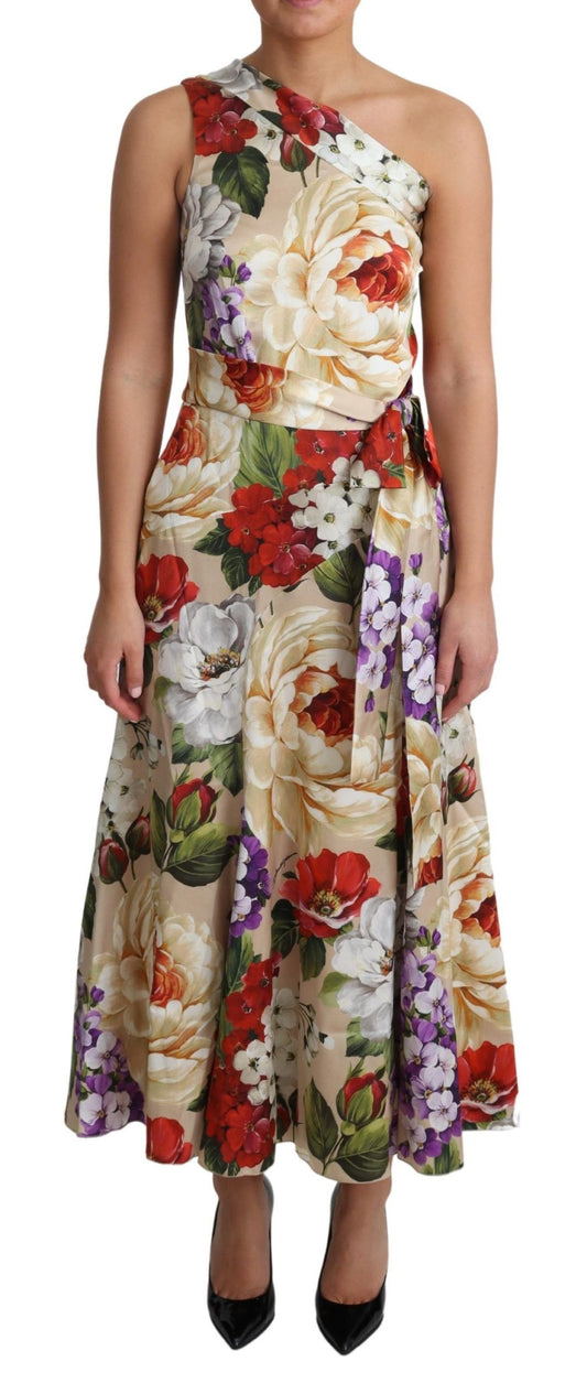 Dolce & Gabbana Elegant One-Shoulder Floral Silk Maxi Dress