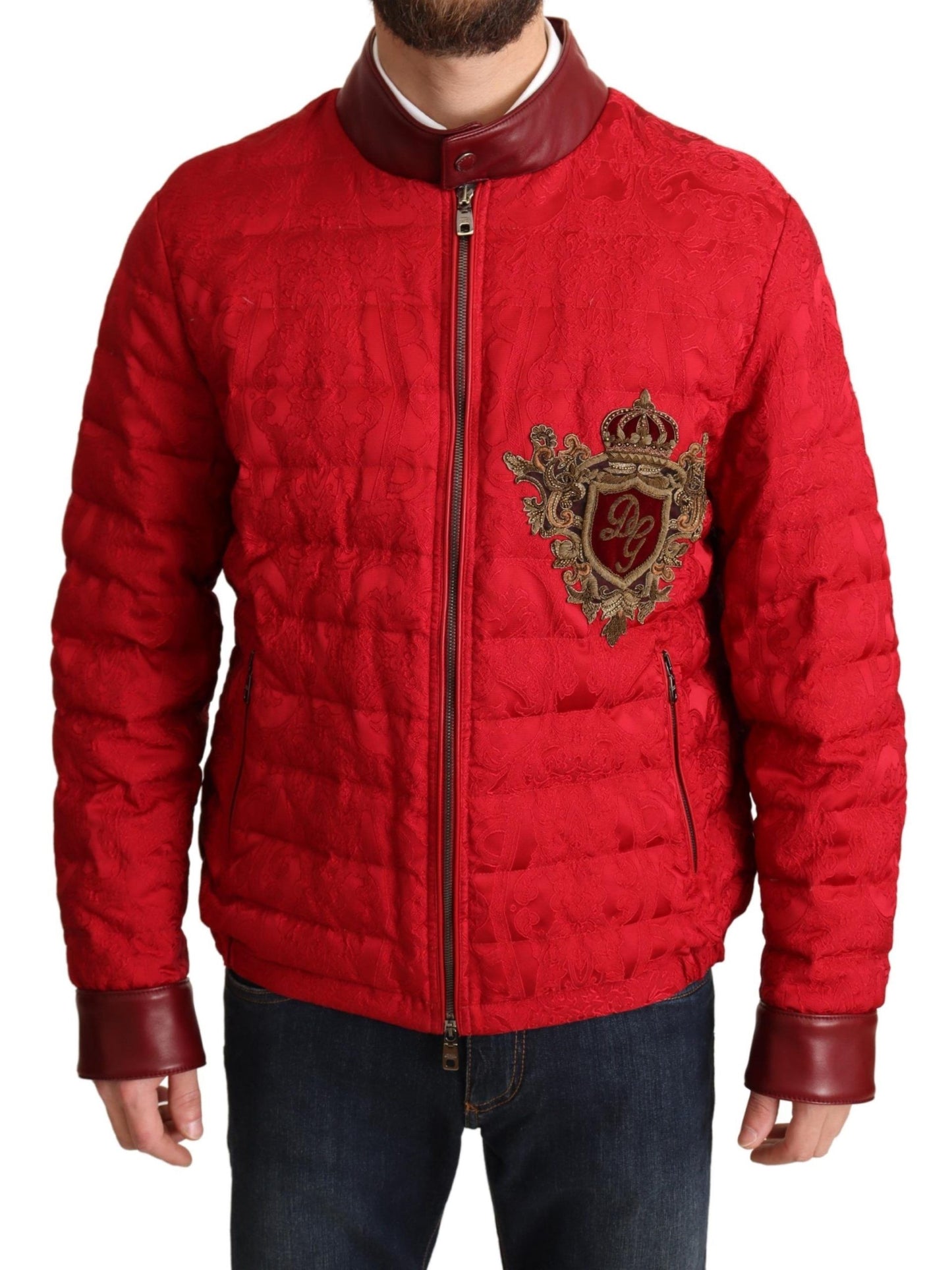 Dolce & Gabbana Red and Gold Bomber Designer Jacket