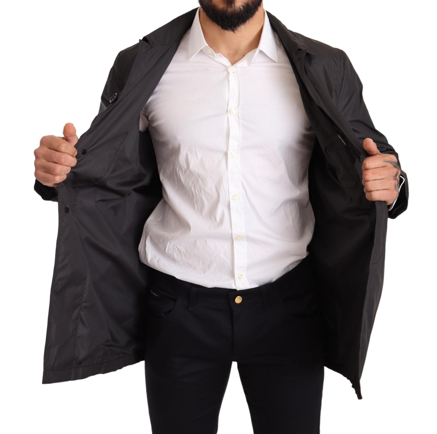 Dolce & Gabbana Elegant Black Trench Coat for Sophisticated Men