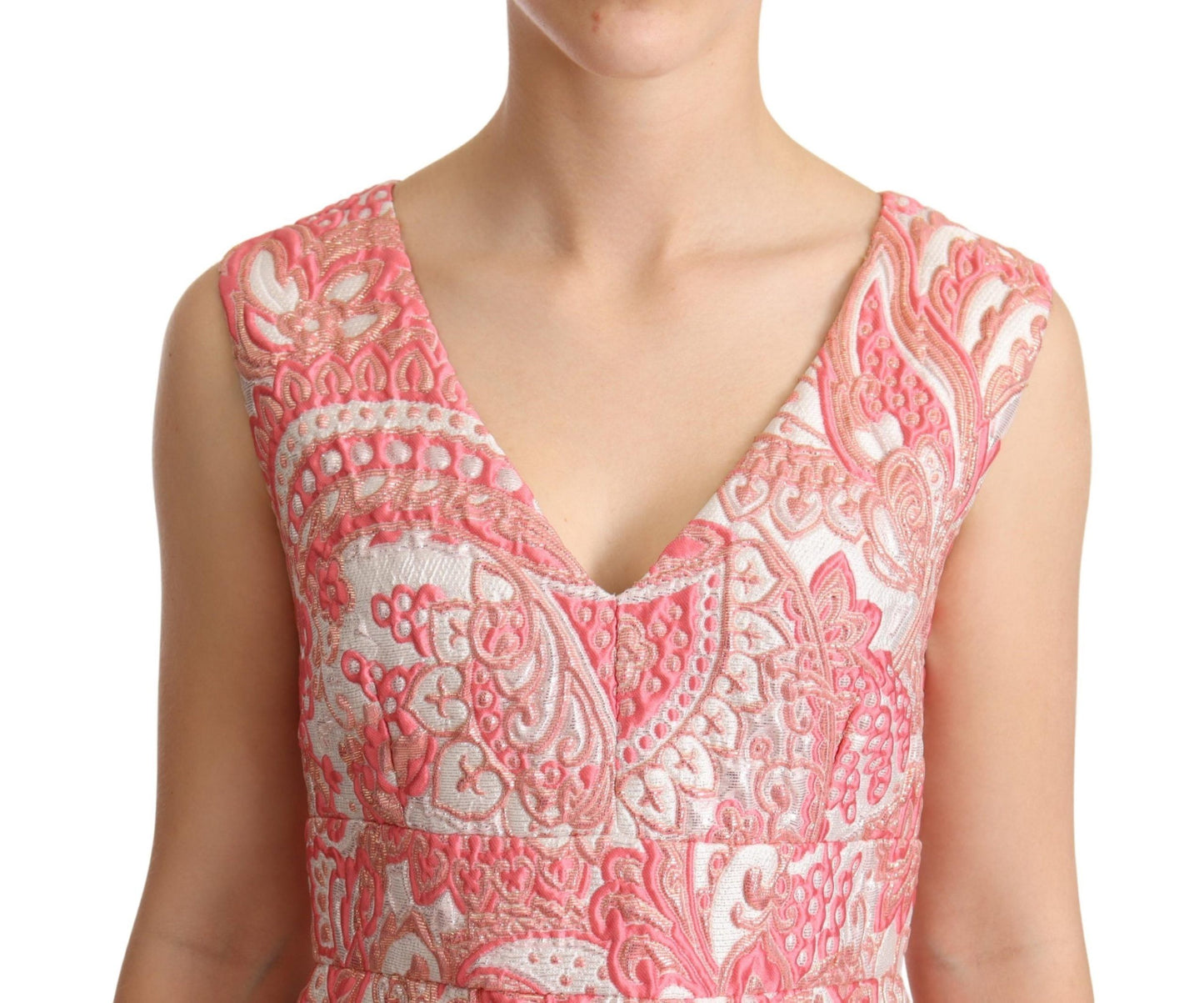 Dolce & Gabbana Elegant Pink Jacquard Floral Sheath Dress