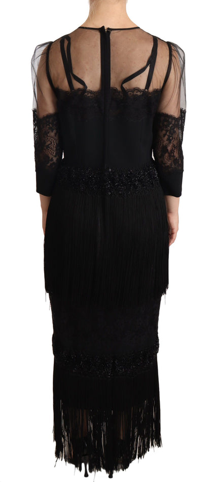 Dolce & Gabbana Elegant Lace Midi Dress in Black