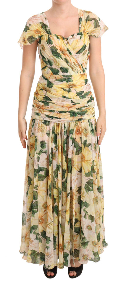 Dolce & Gabbana Floral Elegance Silk Pleated Maxi Dress