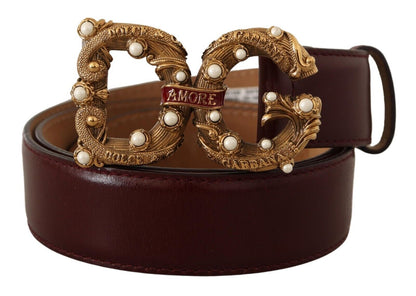 Dolce & Gabbana Elegant Bordeaux Leather Amore Belt