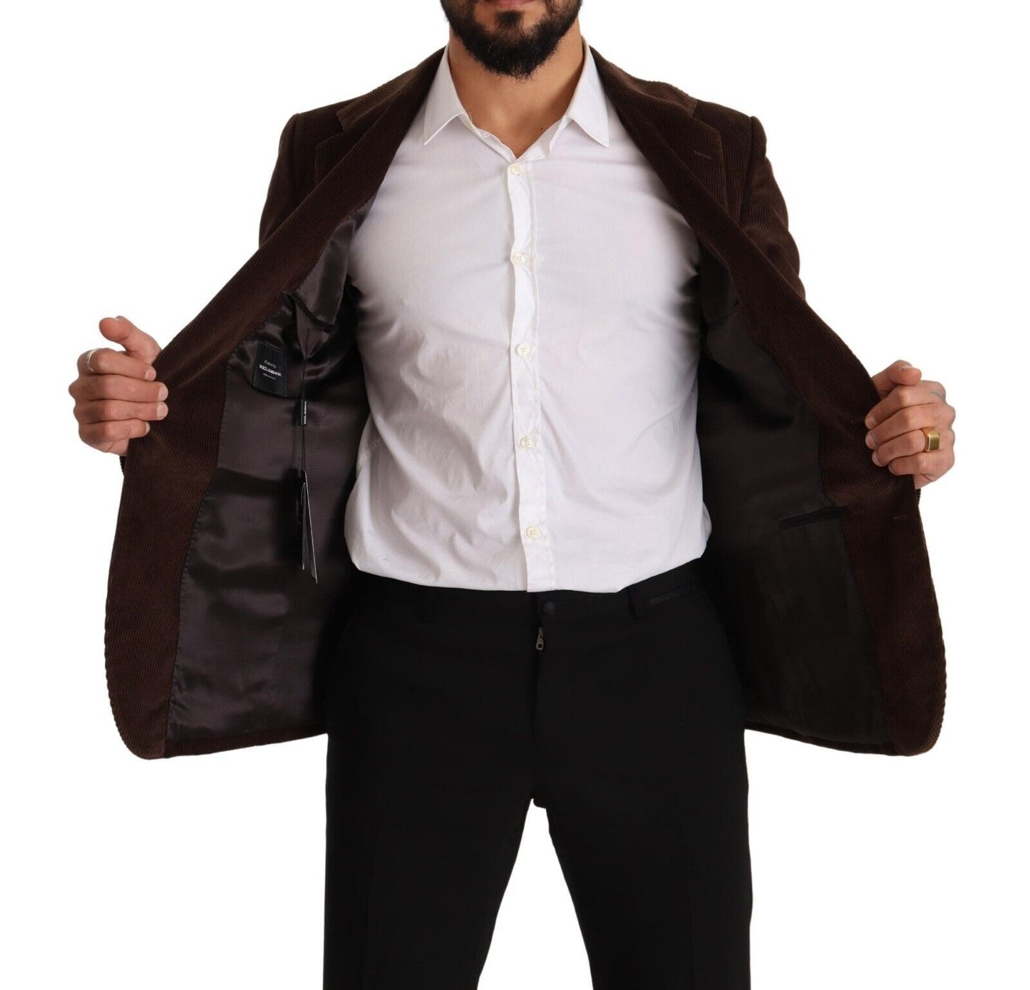 Dolce & Gabbana Elegant Brown Corduroy Slim Fit Blazer