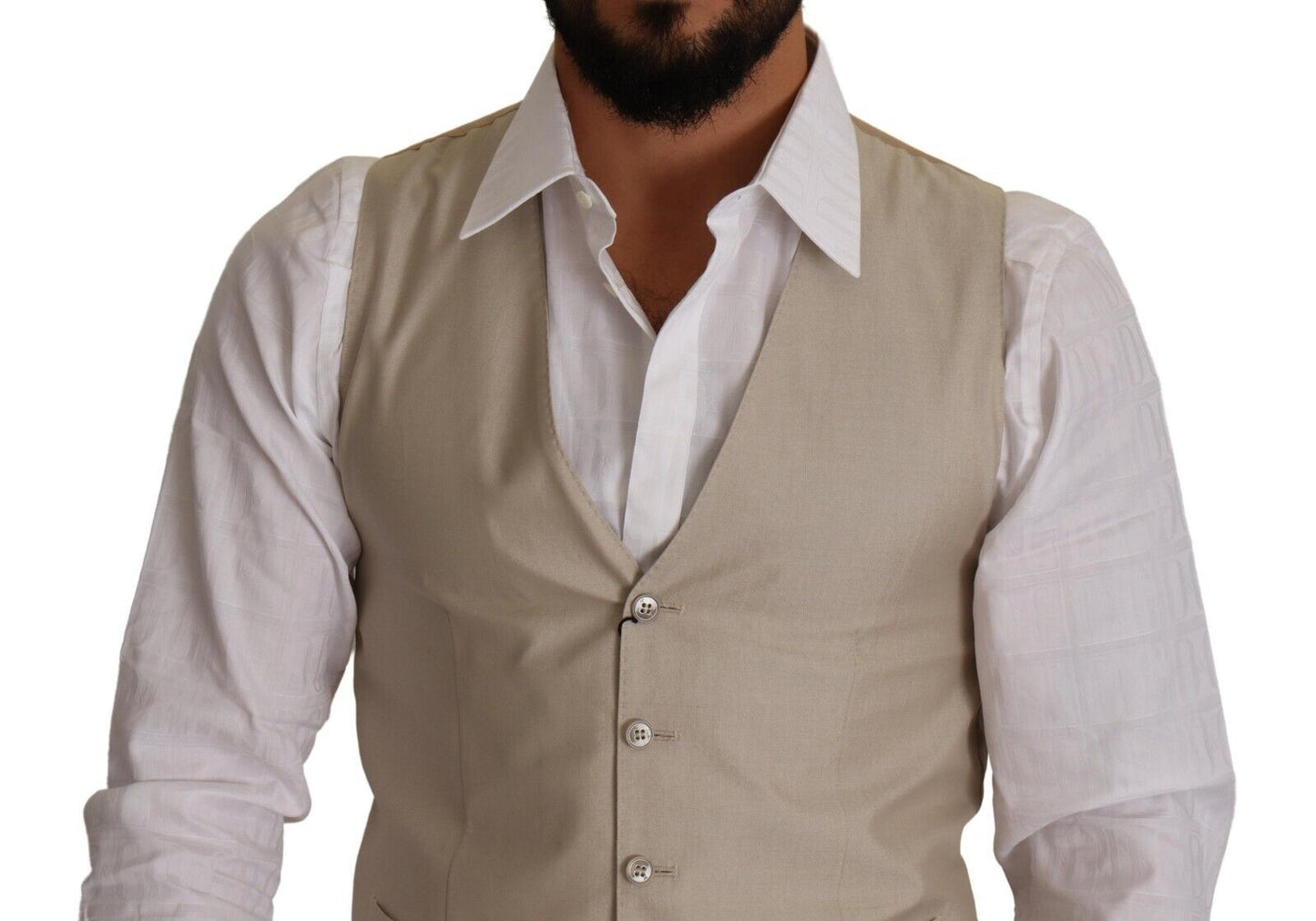 Dolce & Gabbana Beige Cotton Silk Formal Dress Vest