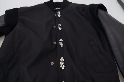 Dolce & Gabbana Elegant Black Crystal-Embellished Bomber Jacket