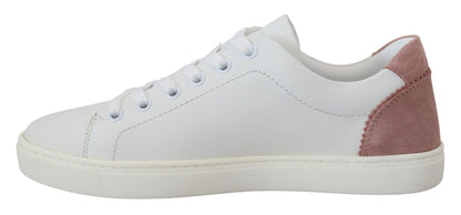 Dolce & Gabbana Chic White Pink Leather Low-Top Sneakers