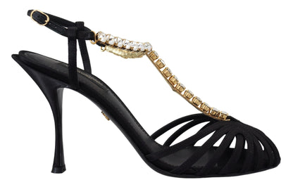 Dolce & Gabbana Elegant Silk Blend Crystal T-Strap Heels