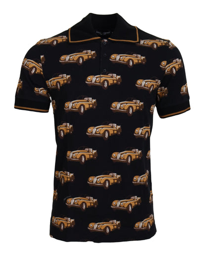 Dolce & Gabbana Elegant Car Print Polo T-Shirt in Black