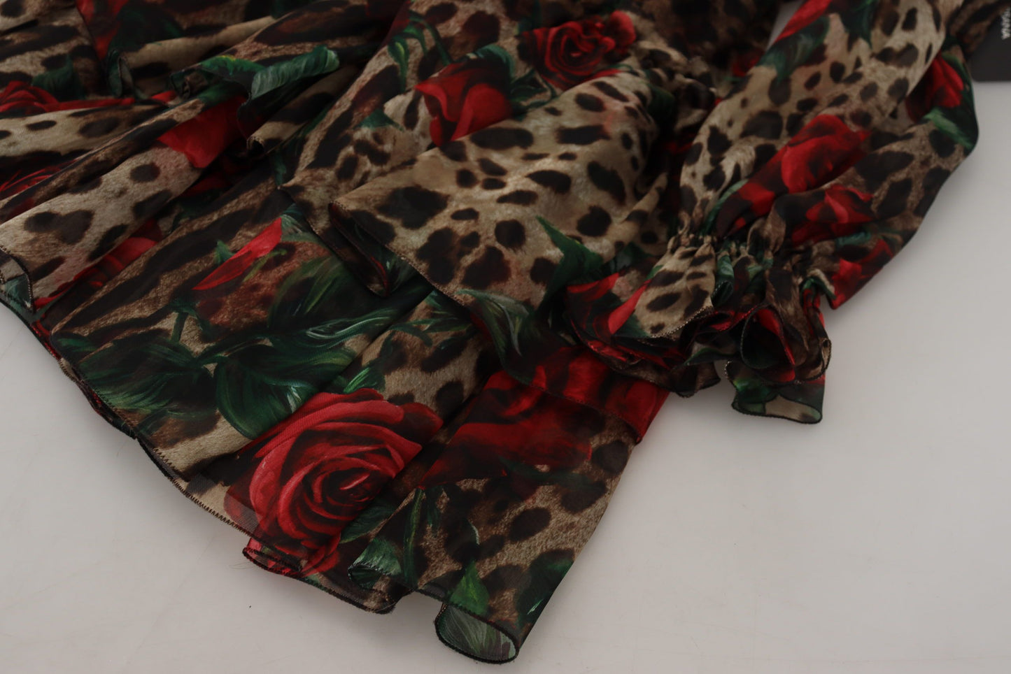 Dolce & Gabbana Silk Leopard Print & Red Roses Dress