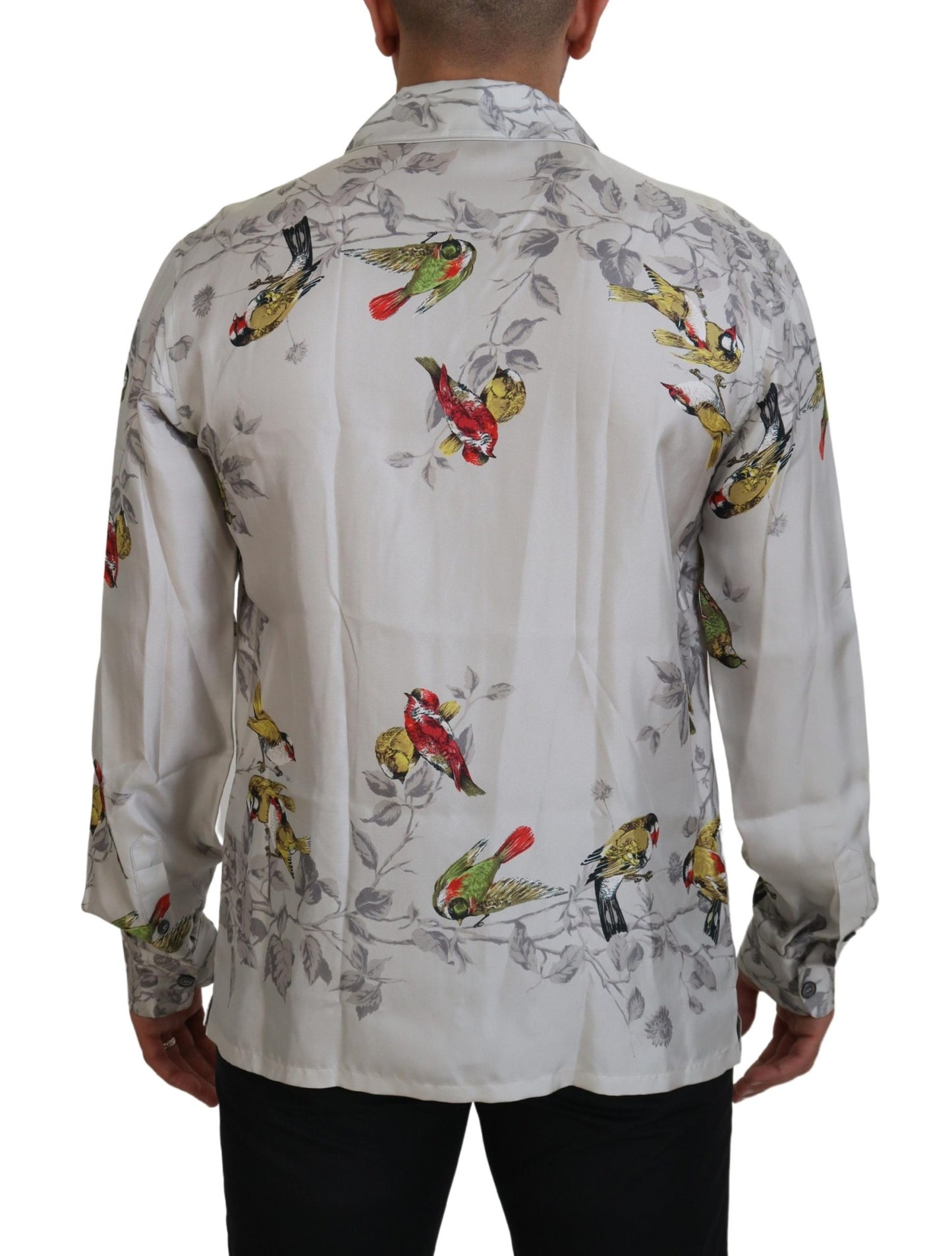 Dolce & Gabbana Elegant Silk Bird Print Casual Shirt