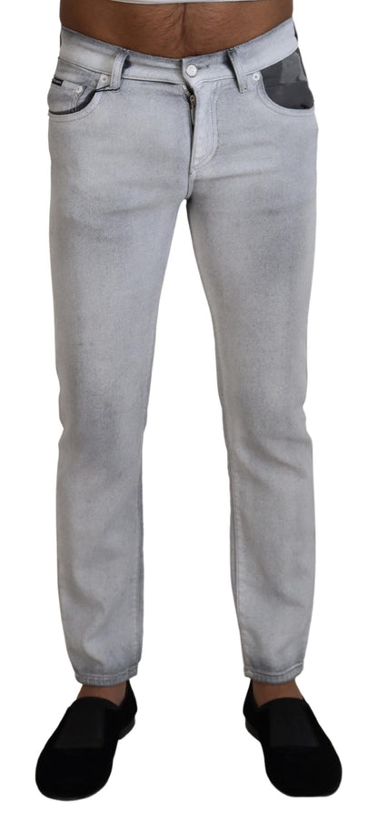 Dolce & Gabbana Elegant Gray Washed Cotton Blend Pants