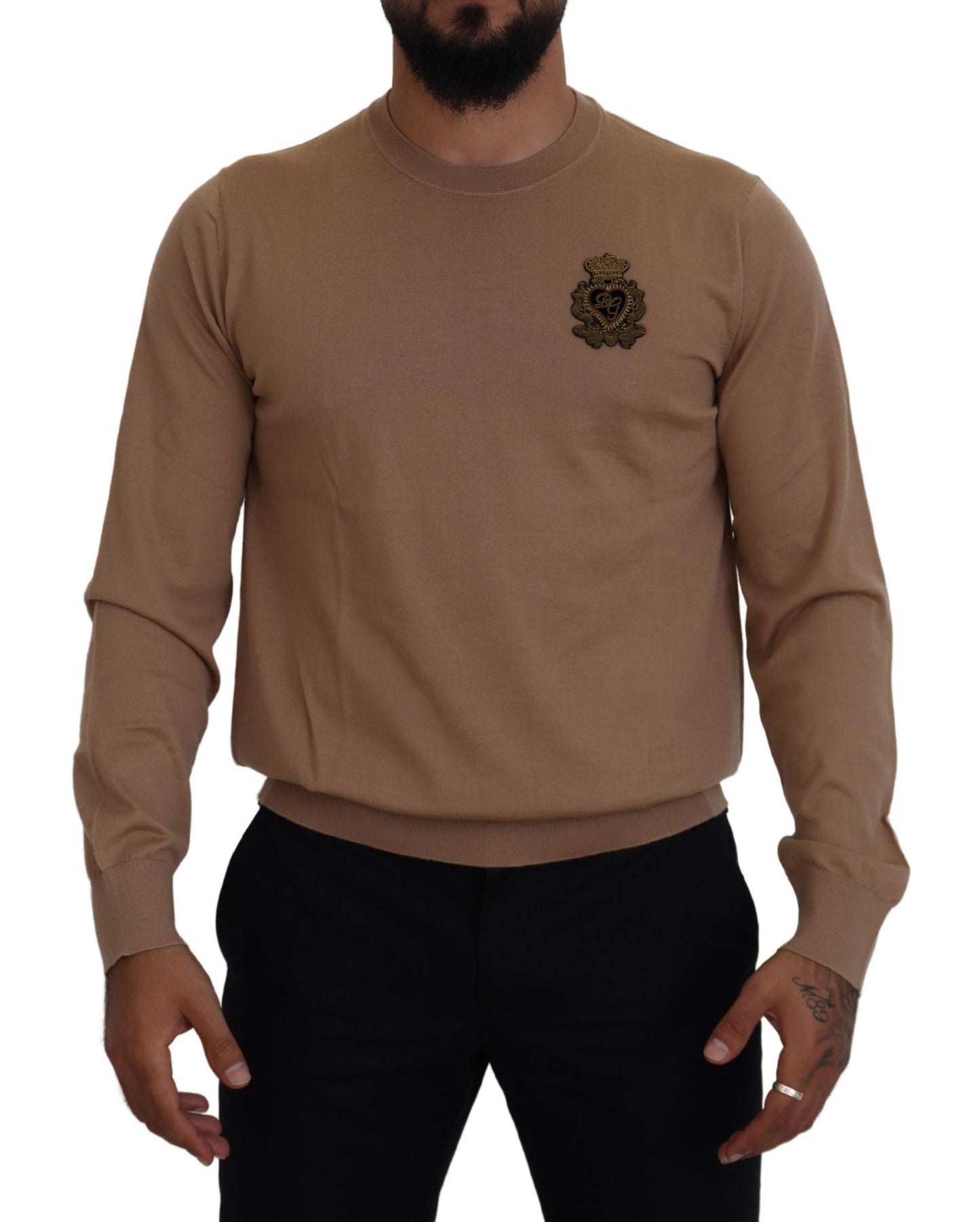 Dolce & Gabbana Beige Cashmere Crewneck Pullover Sweater