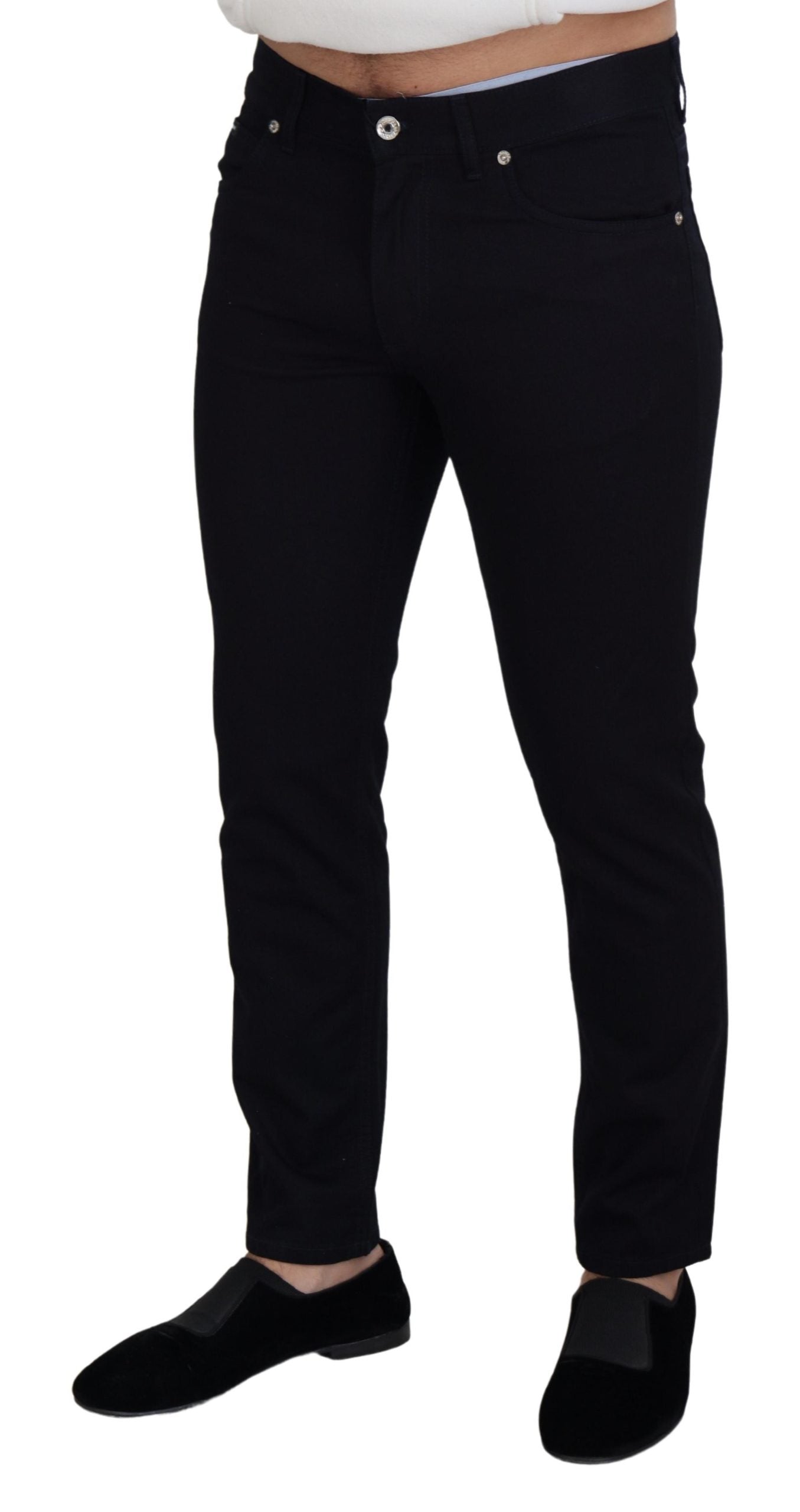 Dolce & Gabbana Elegant Black Silk Blend Denim Pants