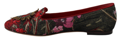 Dolce & Gabbana Multicolor Leather and Fabric Flats with Sacred Heart Patch