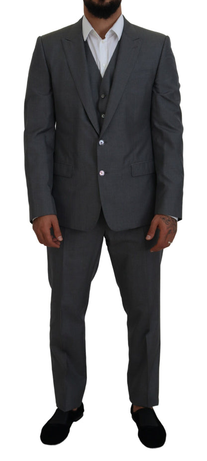 Dolce & Gabbana Sleek Silver Martini Slim Fit Three-Piece Suit