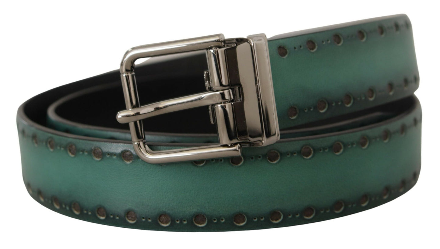 Dolce & Gabbana Elegant Leather Belt with Silver Tone Buckle