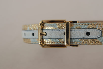 Dolce & Gabbana Elegant Light Blue Leather Belt with Gold Buckle