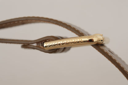 Dolce & Gabbana Bronze Leather Belt with Gold-Toned Buckle