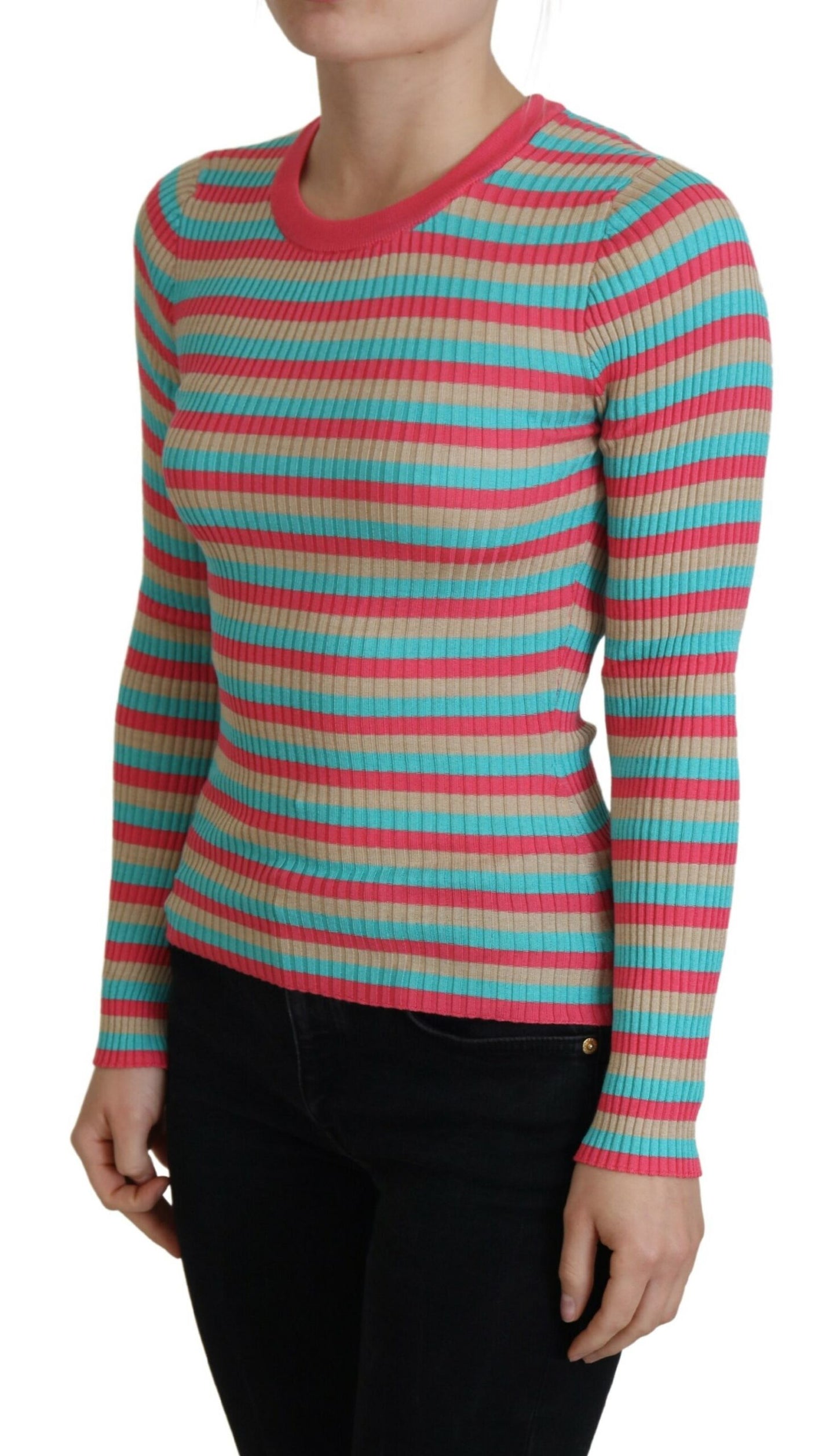 Dolce & Gabbana Elegant Striped Silk Crewneck Pullover