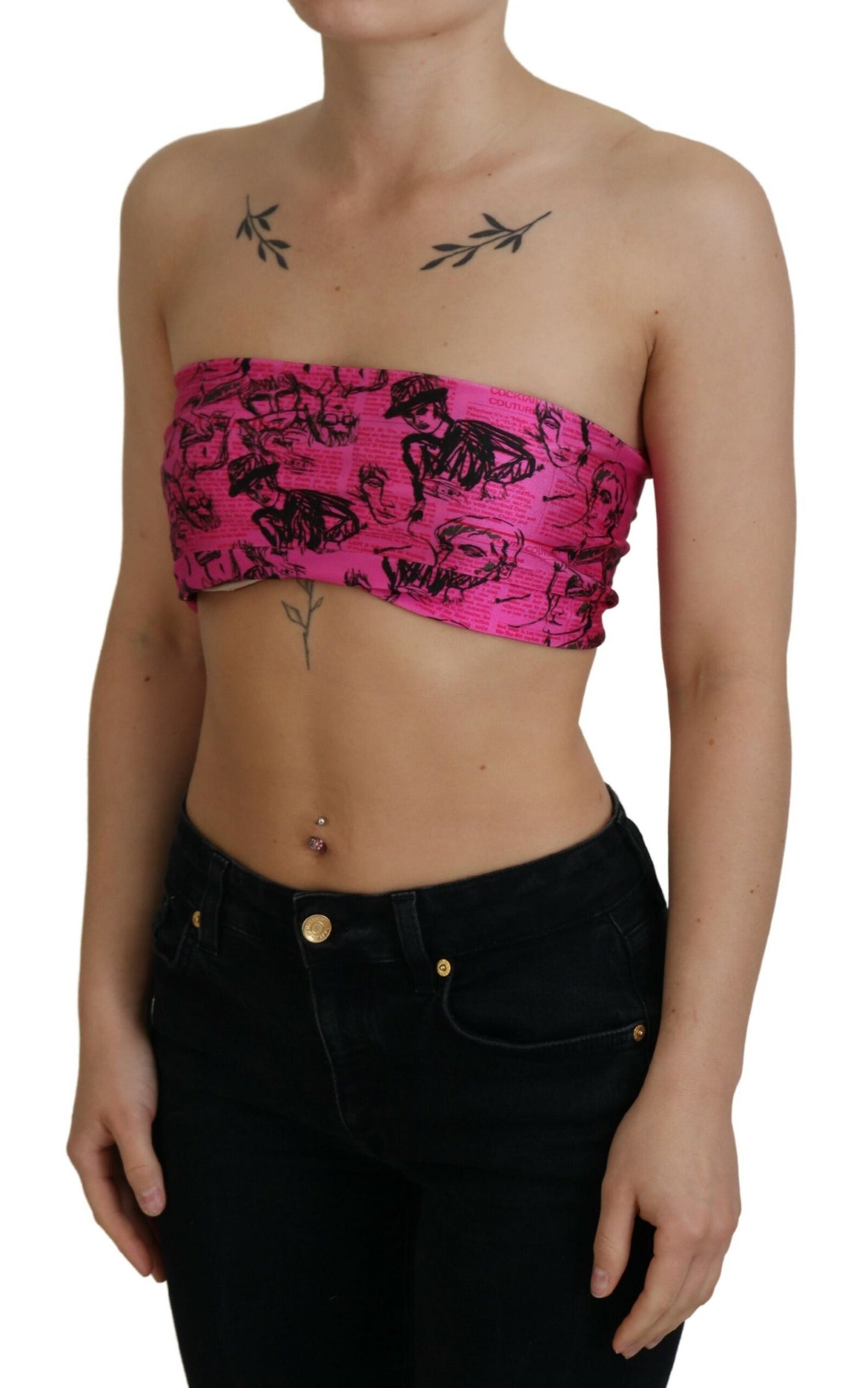 John Galliano Chic Pink Newspaper Print Cropped Top