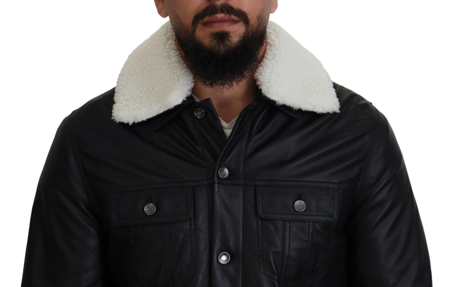 Dolce & Gabbana Elegant Black Leather Bomber Jacket