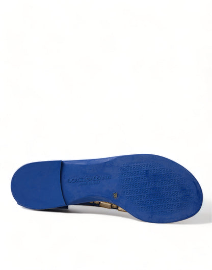 Dolce & Gabbana Elegant Blue Leather Flat Sandals