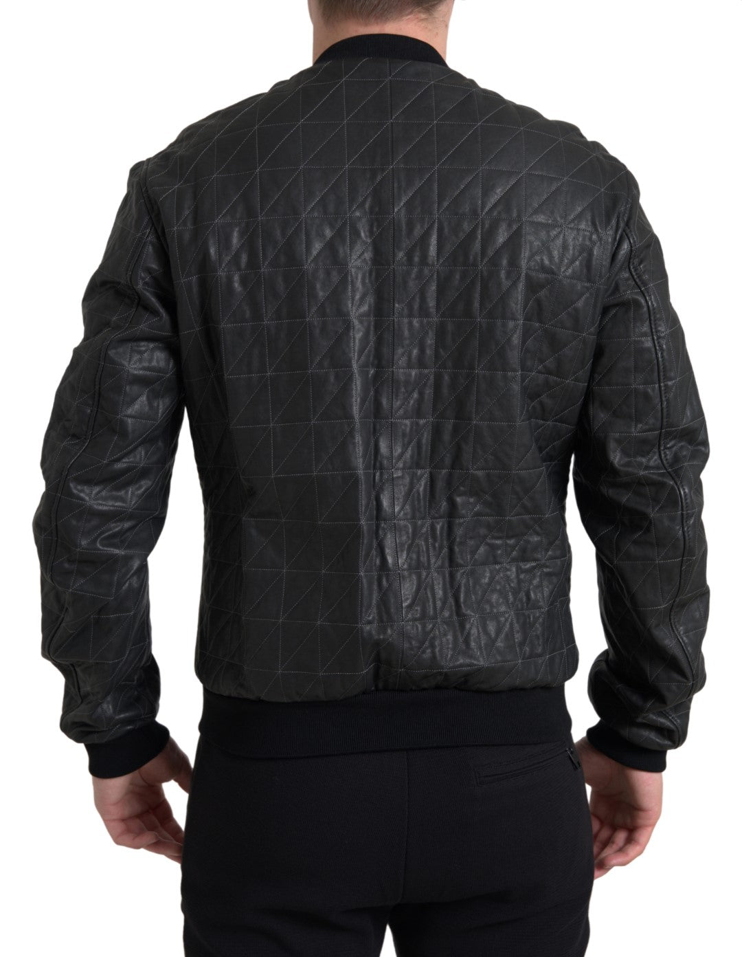 Dolce & Gabbana Elegant Black Leather Bomber Jacket