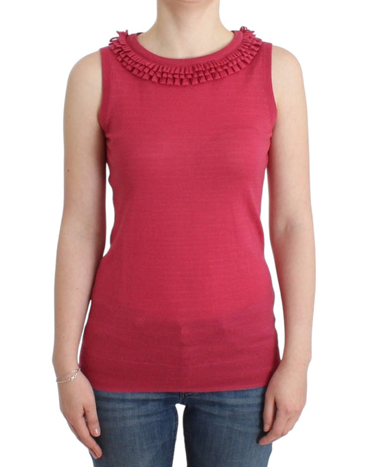 John Galliano Elegant Pink Sleeveless Wool Knit Top