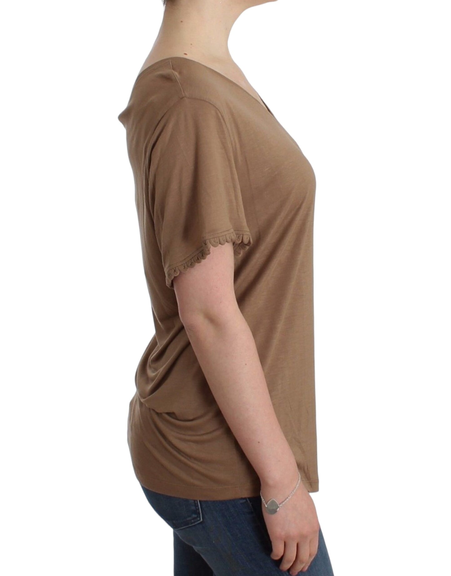 John Galliano Elegant Short-Sleeved Brown Rayon Top