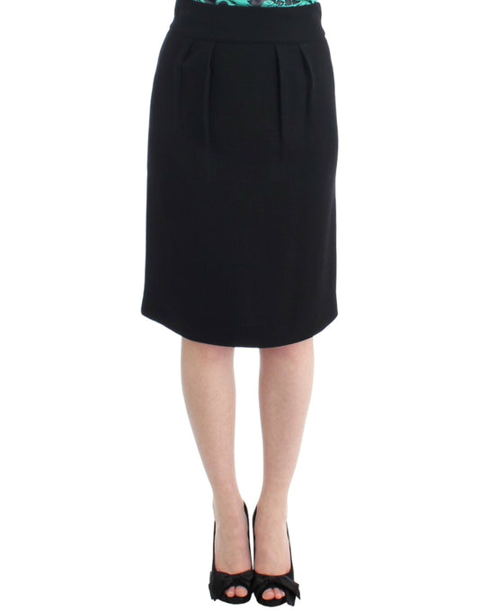 Cavalli Elegant Black Wool Pencil Skirt