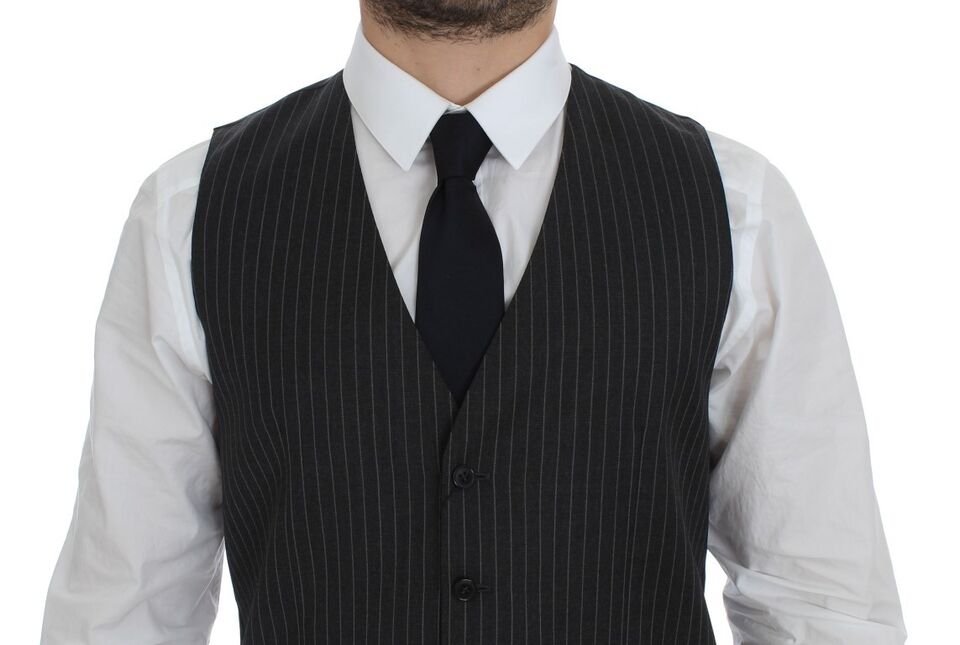 Dolce & Gabbana Elegant Gray Striped Wool Dress Vest