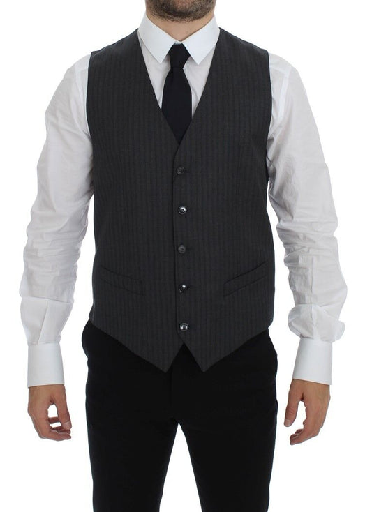 Dolce & Gabbana Elegant Black Striped Wool Dress Vest