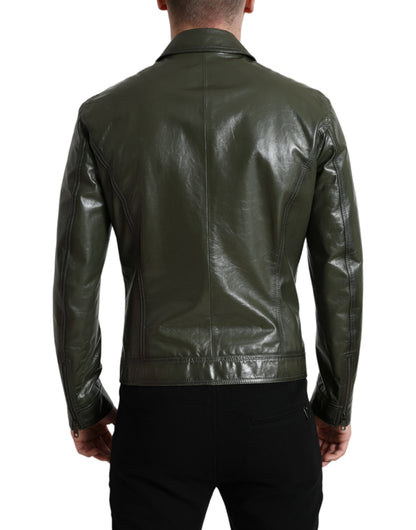 Dolce & Gabbana Emerald Elegance Leather Biker Jacket