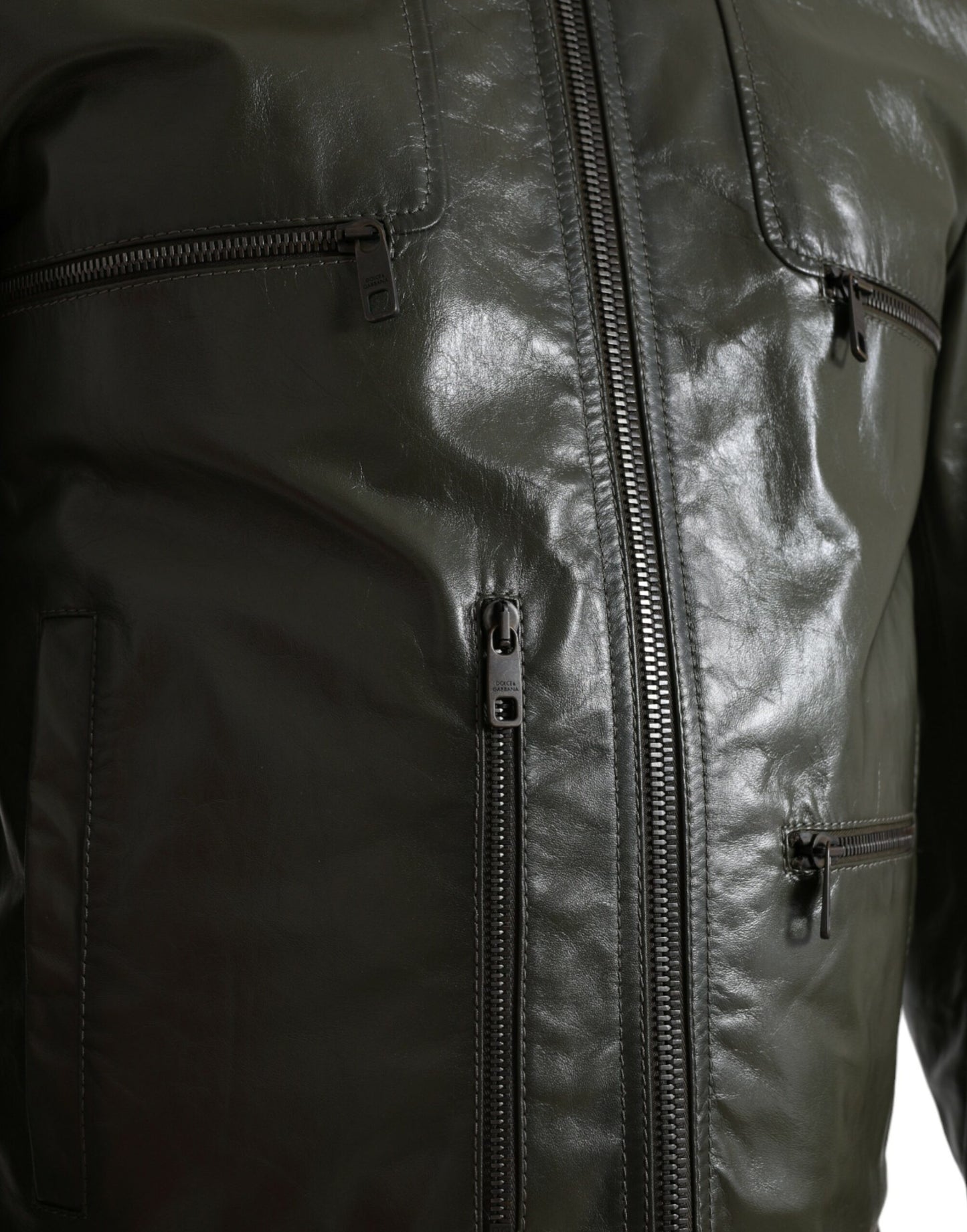 Dolce & Gabbana Emerald Elegance Leather Biker Jacket