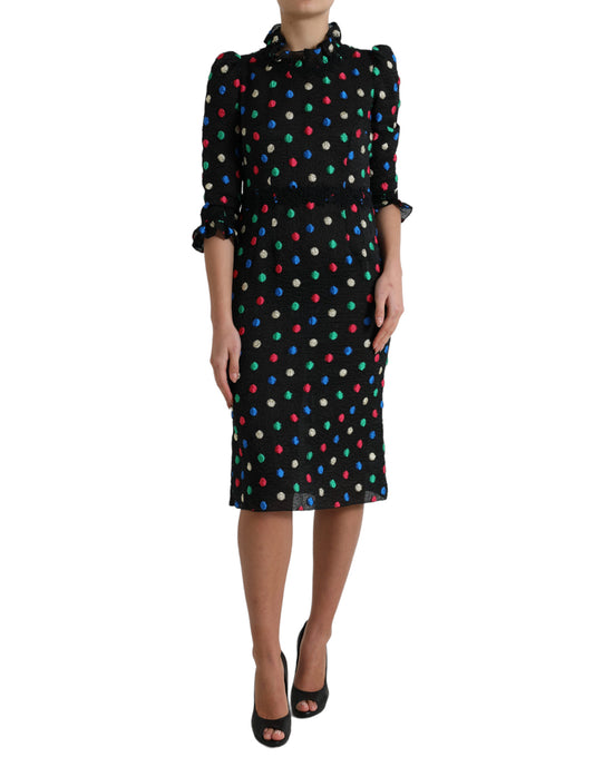 Dolce & Gabbana Elegant High Neck Polka Dot Midi Dress