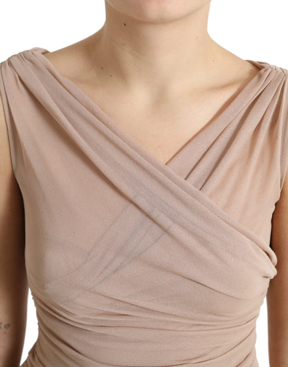 Dolce & Gabbana Elegant Beige V-Neck Sleeveless Sheer Tank Top