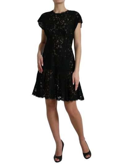 Dolce & Gabbana Elegant Black Floral Lace A-Line Mini Dress