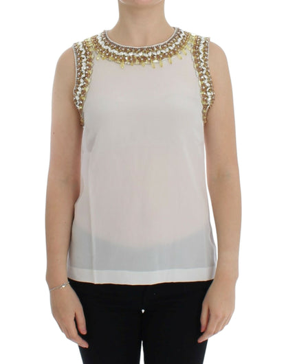 Dolce & Gabbana Elegant Sleeveless Silk Blouse with Crystal Embellishment