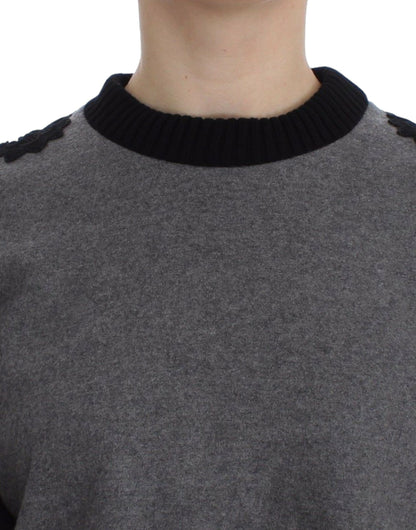 Dolce & Gabbana Elegant Gray Cashmere Blend Lace Sweater