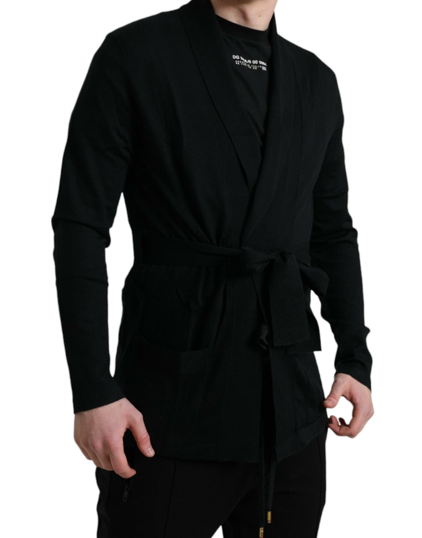 Dolce & Gabbana Elegant Black Cashmere Robe with Waist Belt