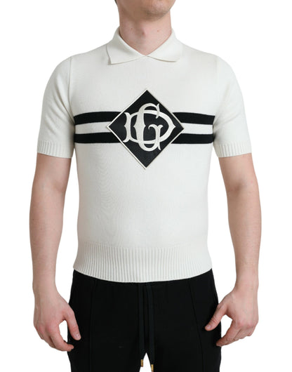 Dolce & Gabbana White DG Logo Collared Henley Shirt T-shirt