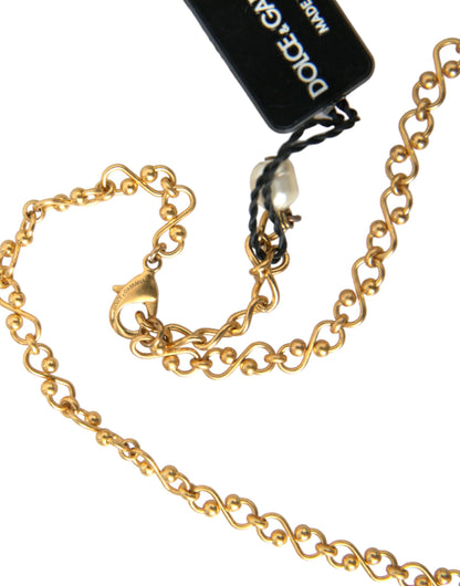 Dolce & Gabbana Gold Brass Chain Pearl Pendant Charm Necklace