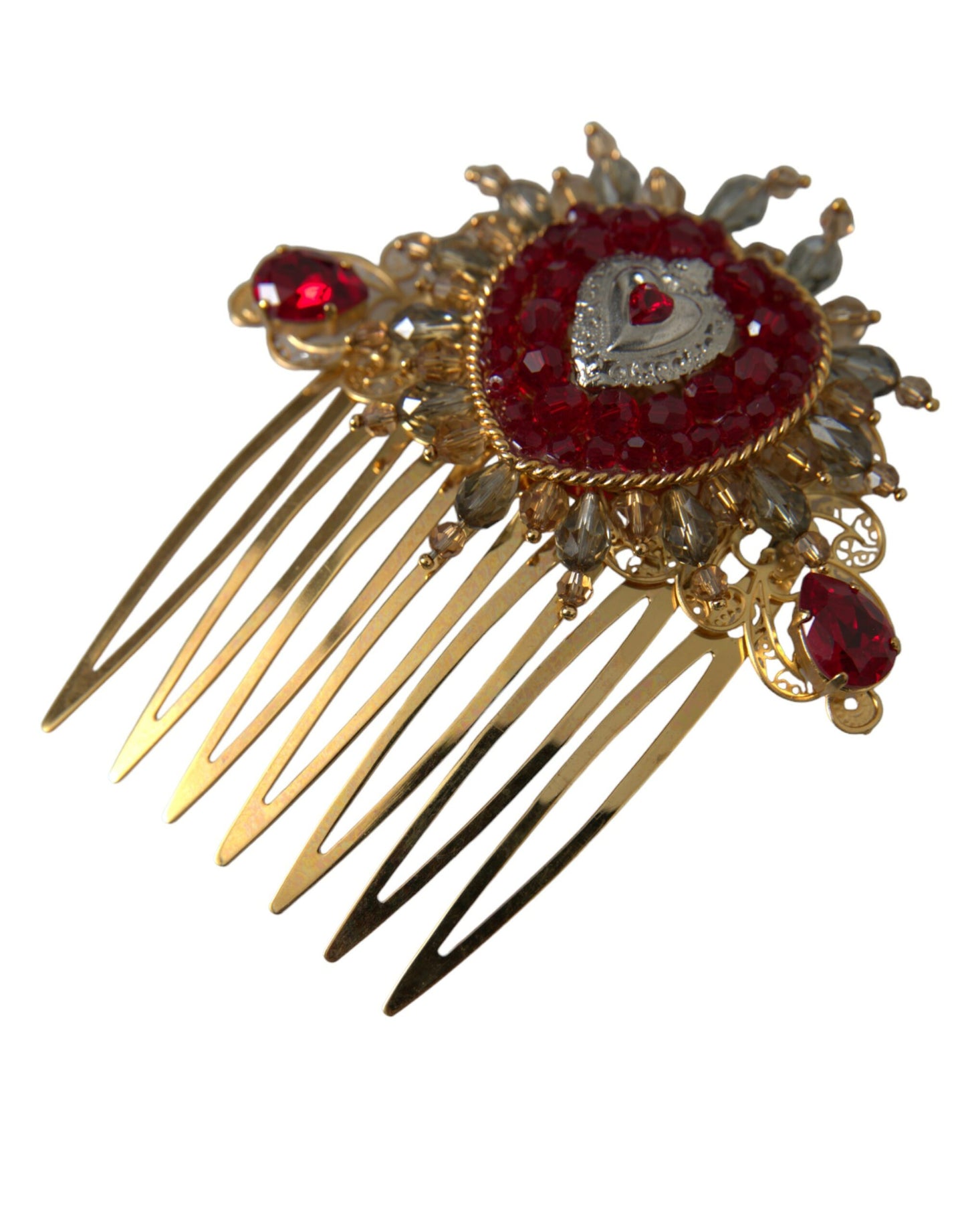 Dolce & Gabbana Gold Brass Crystal Heart Women Hair Comb