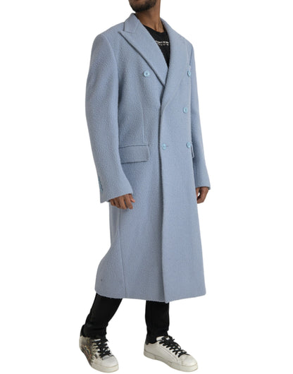 Dolce & Gabbana Blue Double Breasted Long Trench Coat Jacket